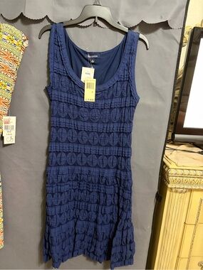 Max Edition Navy Textured Sleeveless Midi Dress